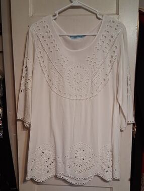 Solitaire Swim White Eyelet Boho Tunic Cover-up